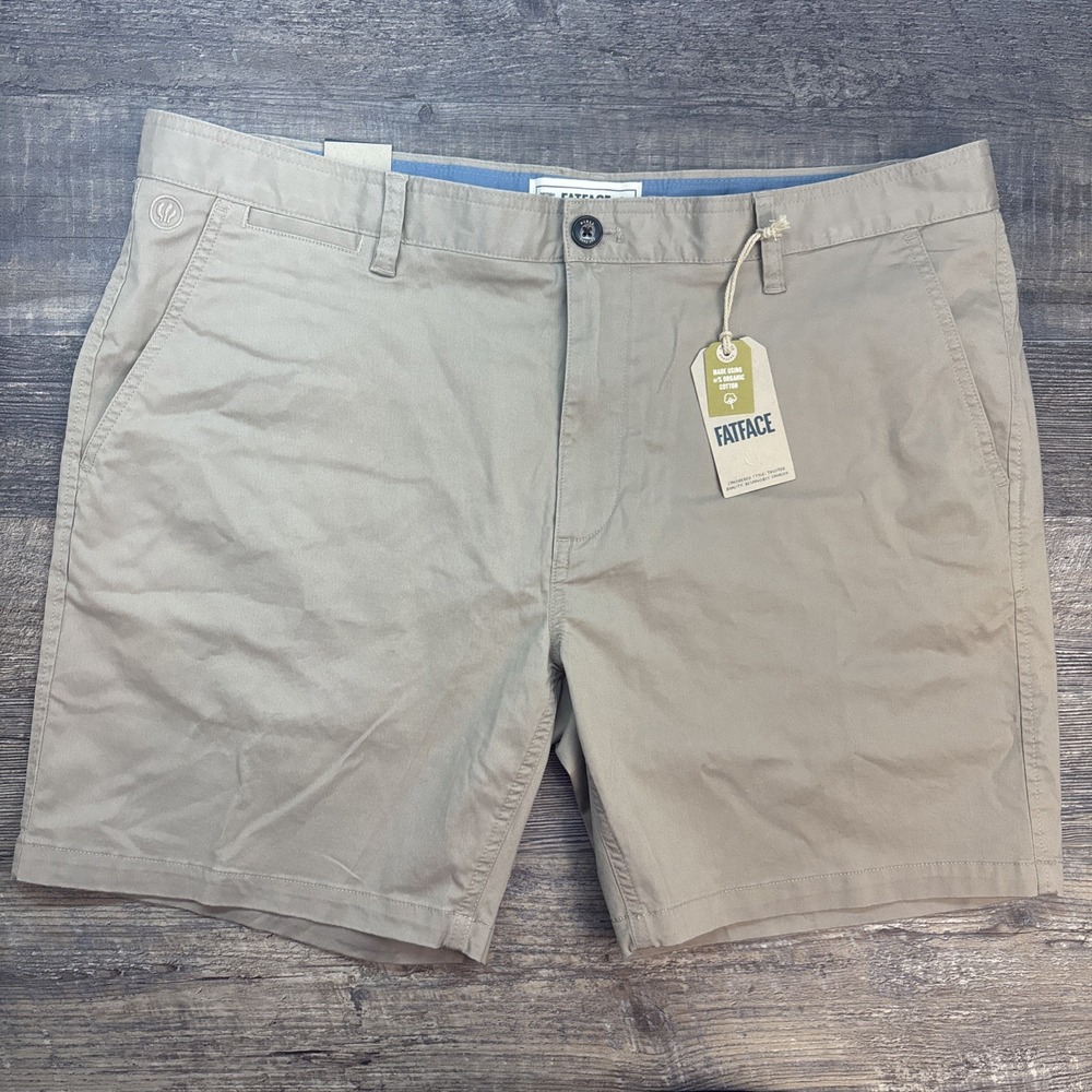 Fat Face Men's Size 40 Mawes Chino Shorts Flat Front Stone‎ Cotton Stretch NEW